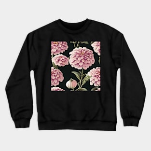 Pretty Pink Zinnia Flower Pattern on Black Background Crewneck Sweatshirt